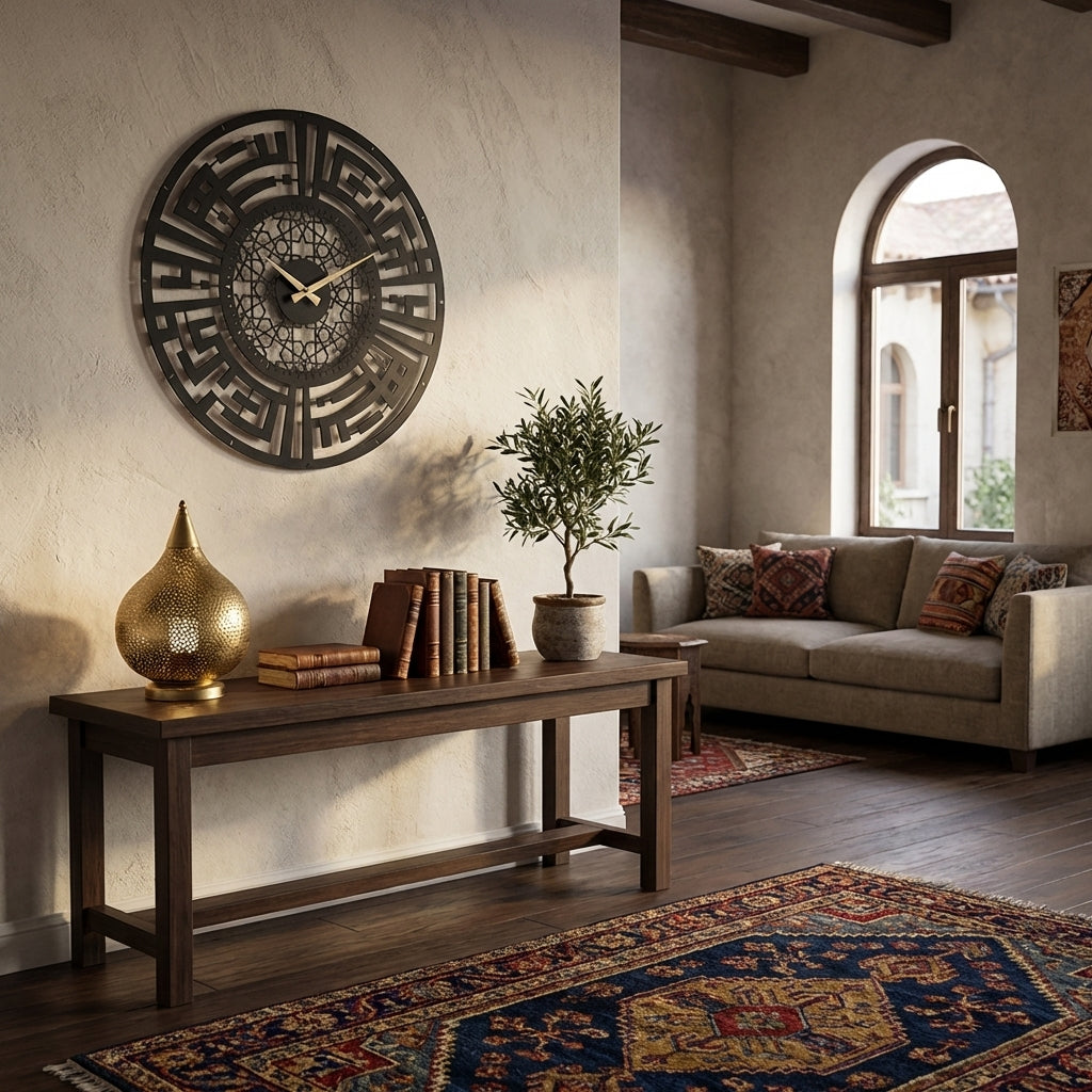 Sabr and Salat (Patience and Pray) Written Kufic Metal Wall Clock - WAMS003