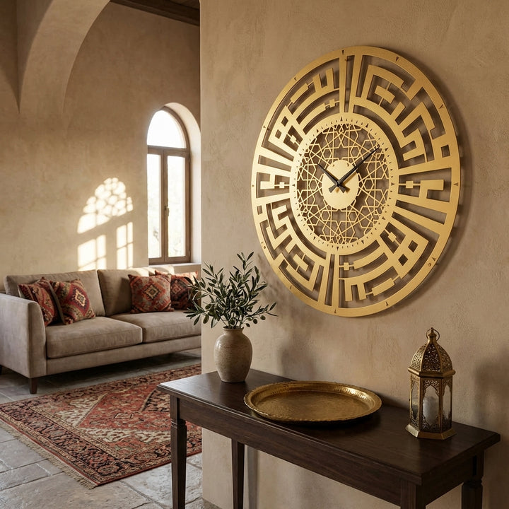 Sabr and Salat (Patience and Pray) Written Kufic Metal Wall Clock - WAMS003
