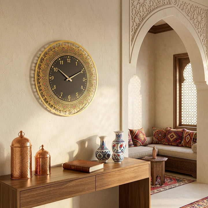 Islamic Patterned Metal Wall Clock with Latin Numerals - WAMS024