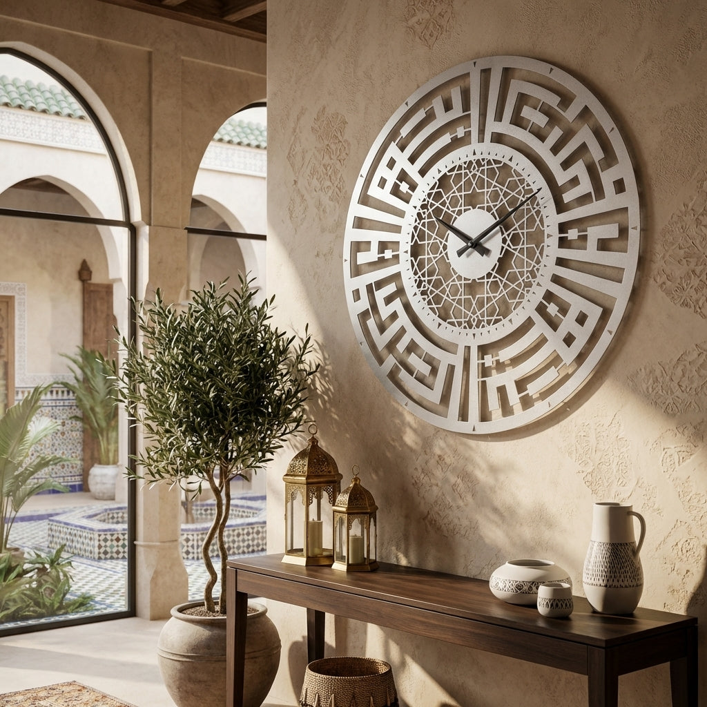 Sabr and Salat (Patience and Pray) Written Kufic Metal Wall Clock - WAMS003