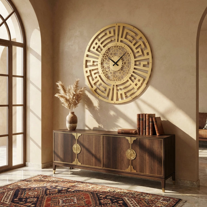 Sabr and Salat (Patience and Pray) Written Kufic Metal Wall Clock - WAMS003