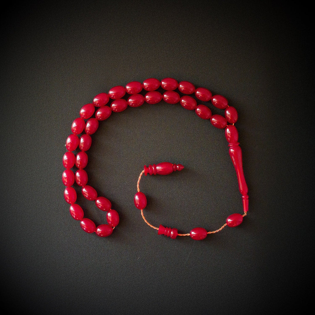 Dark Fire Pressed Amber Tasbeeh – Graded Beads – WATE046