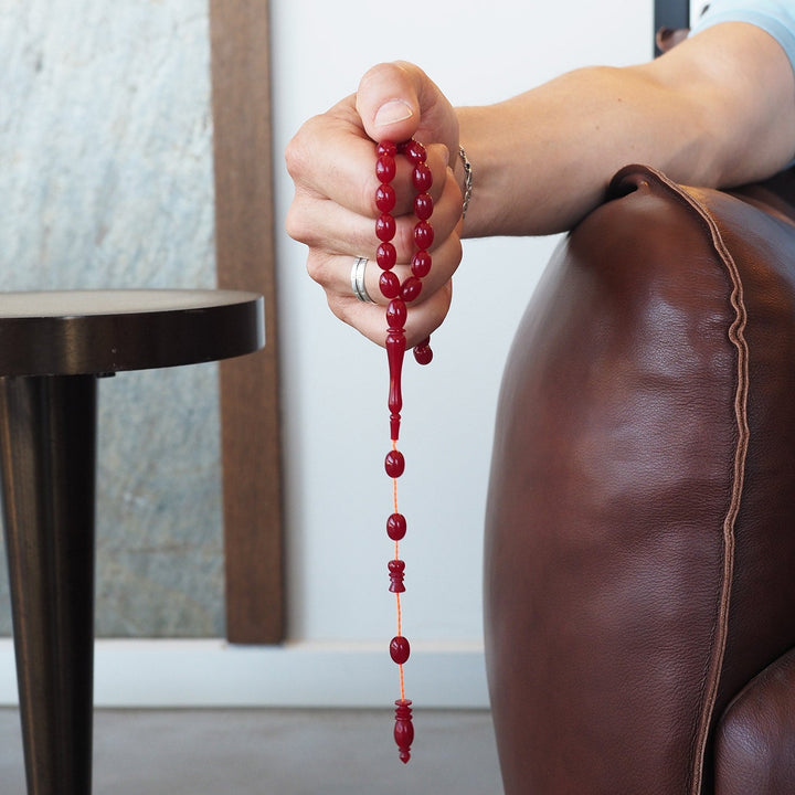 Dark Fire Pressed Amber Tasbeeh – Graded Beads – WATE046