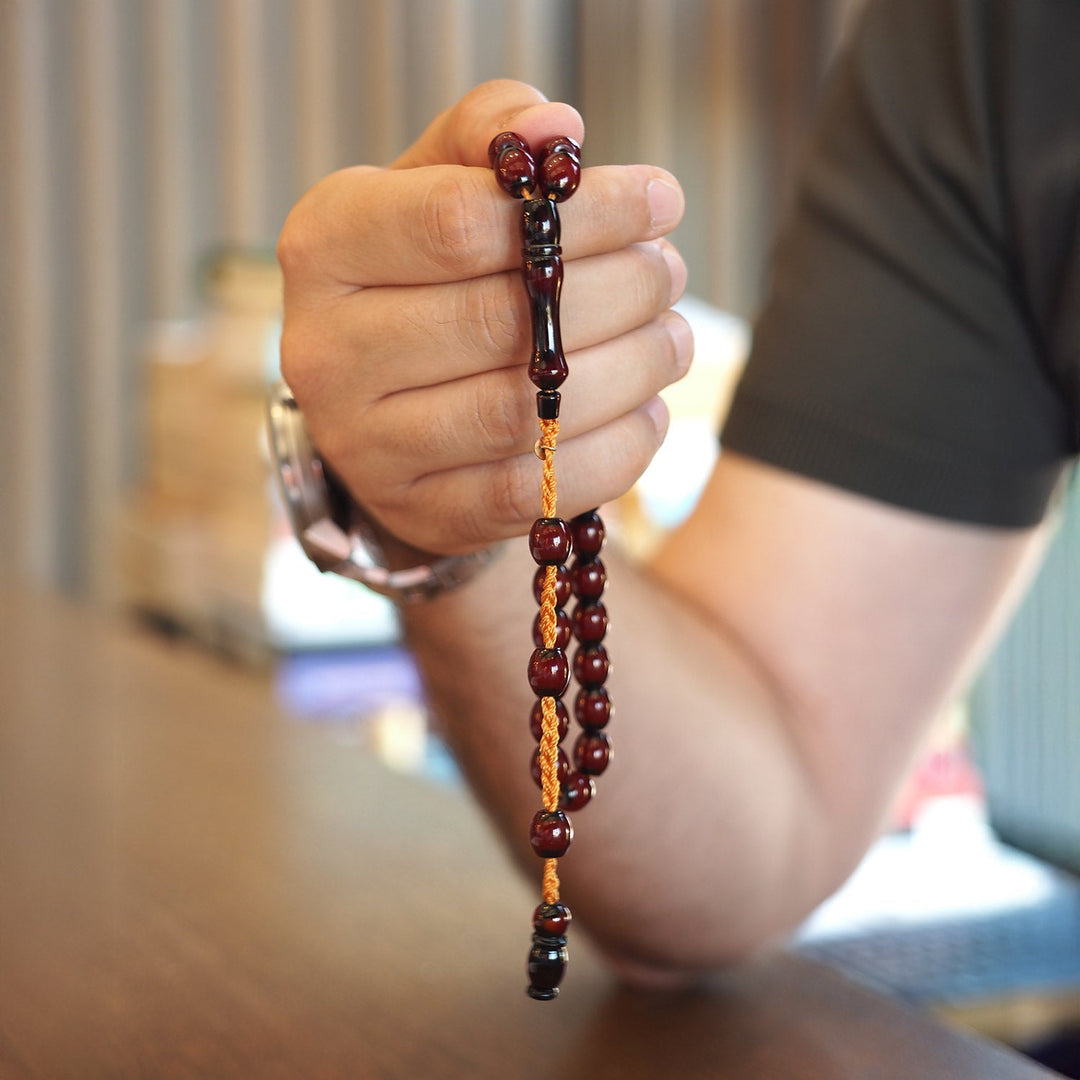 Oven-Treated Rod-Cut Pressed Fire Amber Tasbeeh – Graded Beads – WATE049