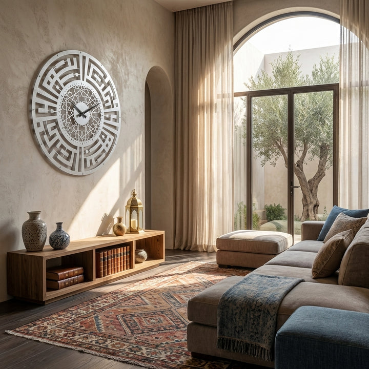 Sabr and Salat (Patience and Pray) Written Kufic Metal Wall Clock - WAMS003