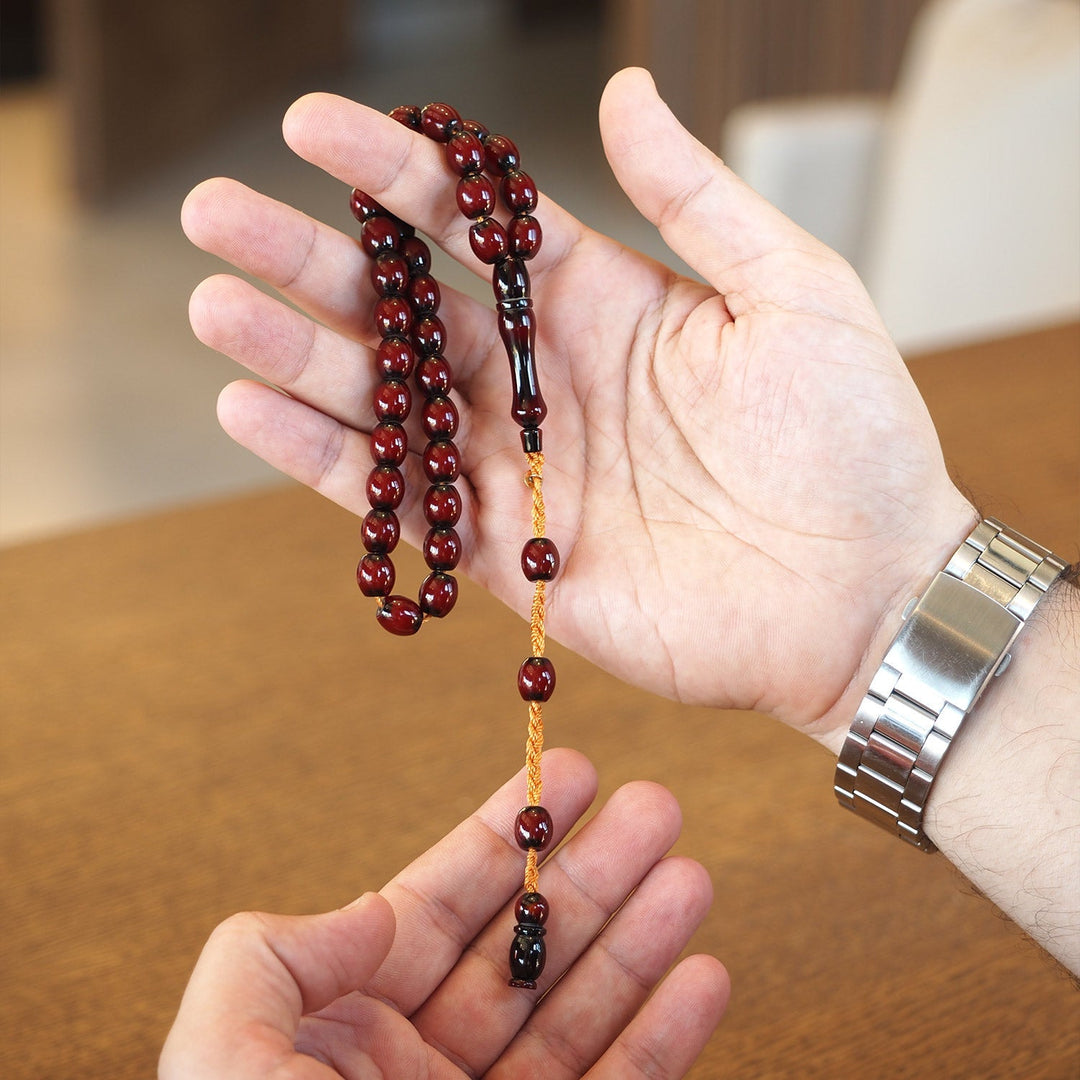 Oven-Treated Rod-Cut Pressed Fire Amber Tasbeeh – Graded Beads – WATE049