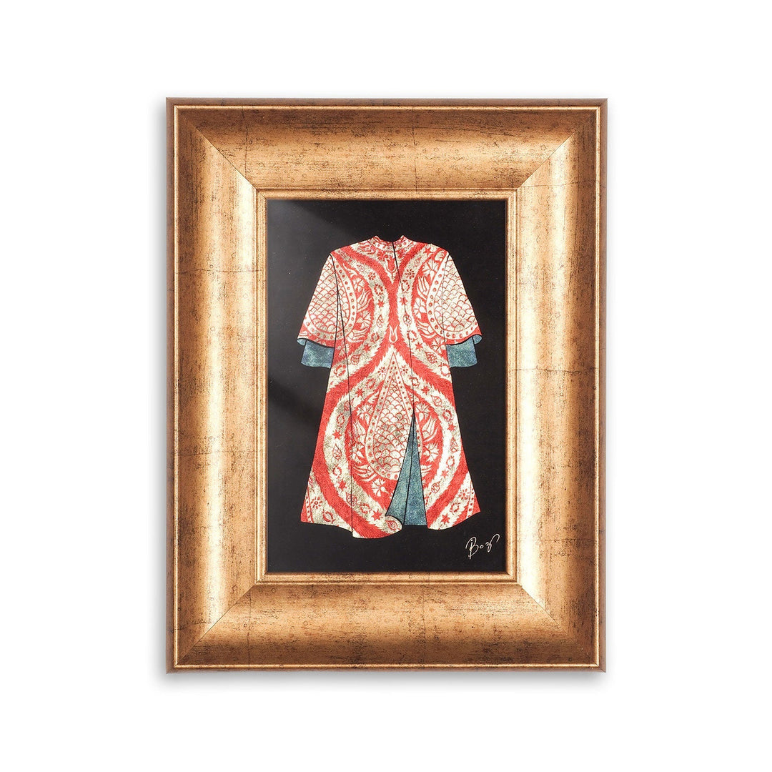Handcrafted Tulip-Patterned Kaftan Design Glass Wall Art with Gold Leaf Wooden Frame - WAAH453