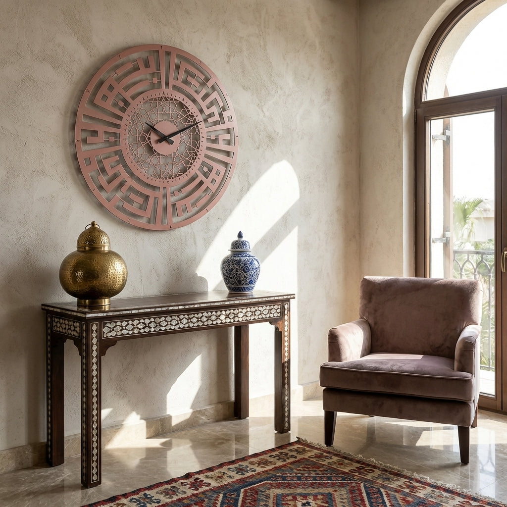 Sabr and Salat (Patience and Pray) Written Kufic Metal Wall Clock - WAMS003