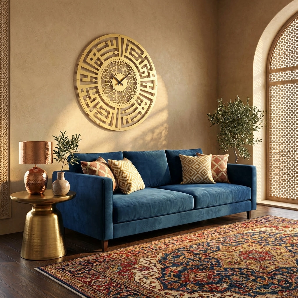 Sabr and Salat (Patience and Pray) Written Kufic Metal Wall Clock - WAMS003