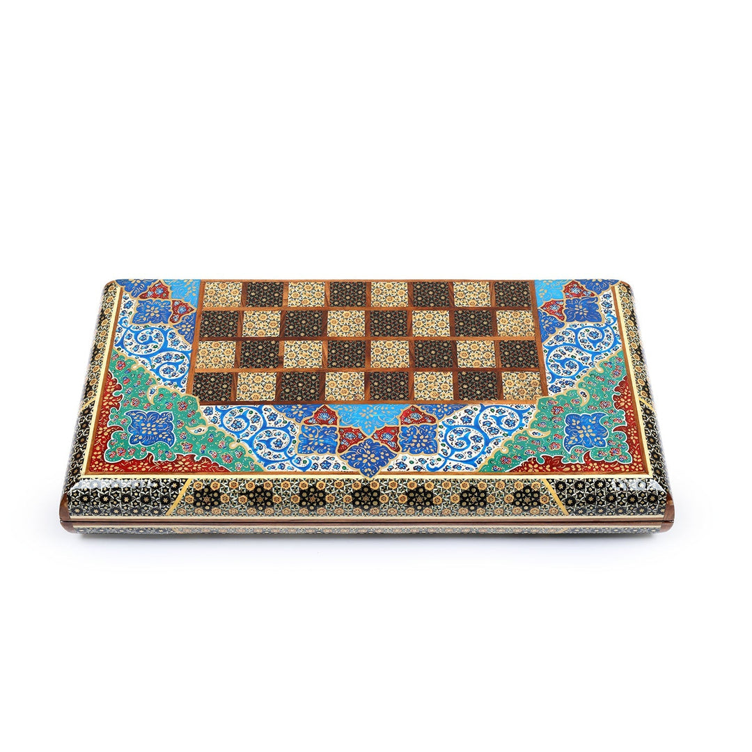 Handcrafted Hatem-Inlaid Wooden Backgammon Set with Carrying Case - WAAH145