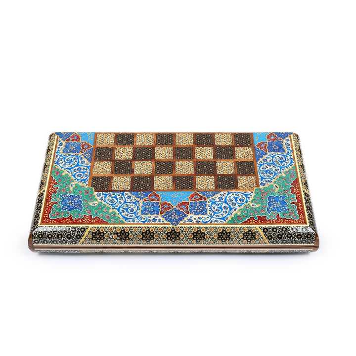 Handcrafted Hatem-Inlaid Wooden Backgammon Set with Carrying Case - WAAH145
