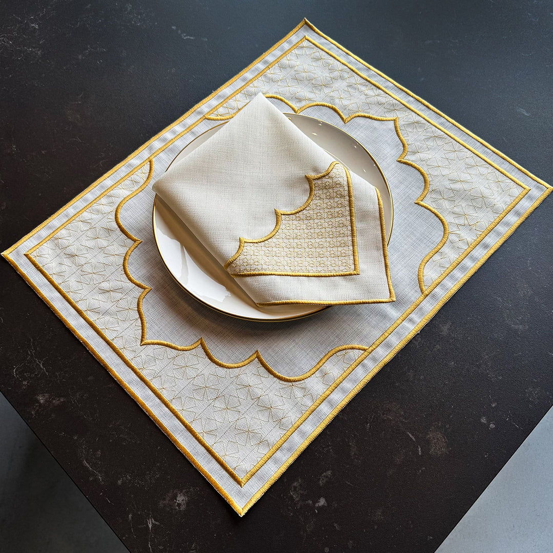 Handcrafted Luxury Gold Embroidered Table Setting Set (18 Pieces for 6) - WAS040