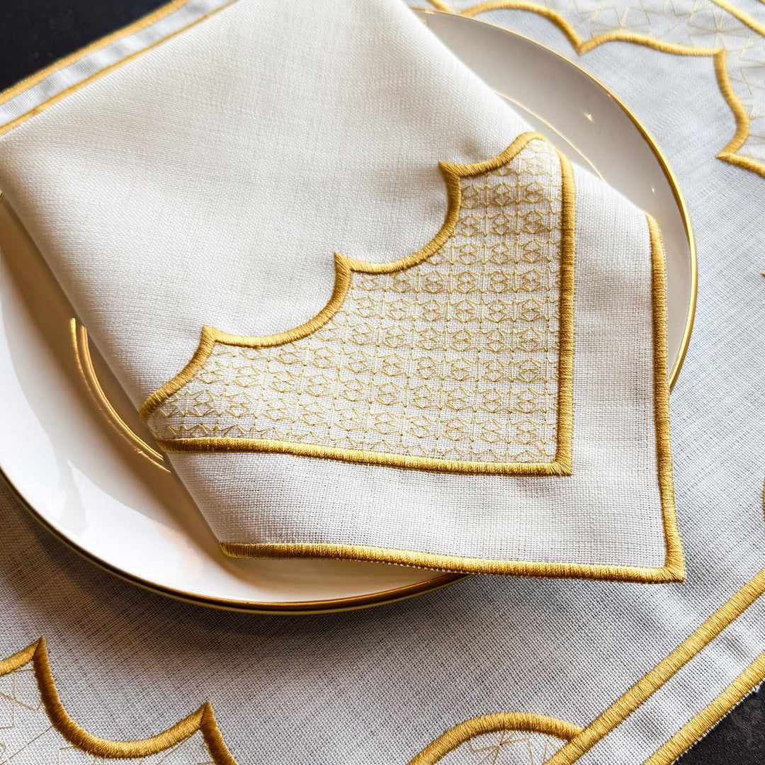Handcrafted Luxury Gold Embroidered Table Setting Set (18 Pieces for 6) - WAS040