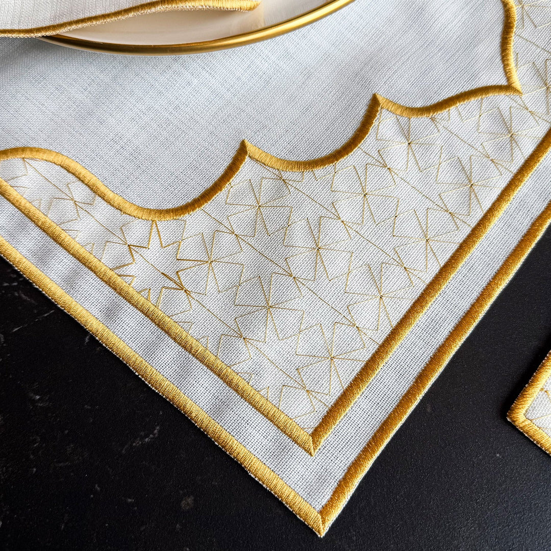 Handcrafted Luxury Gold Embroidered Table Setting Set (18 Pieces for 6) - WAS040