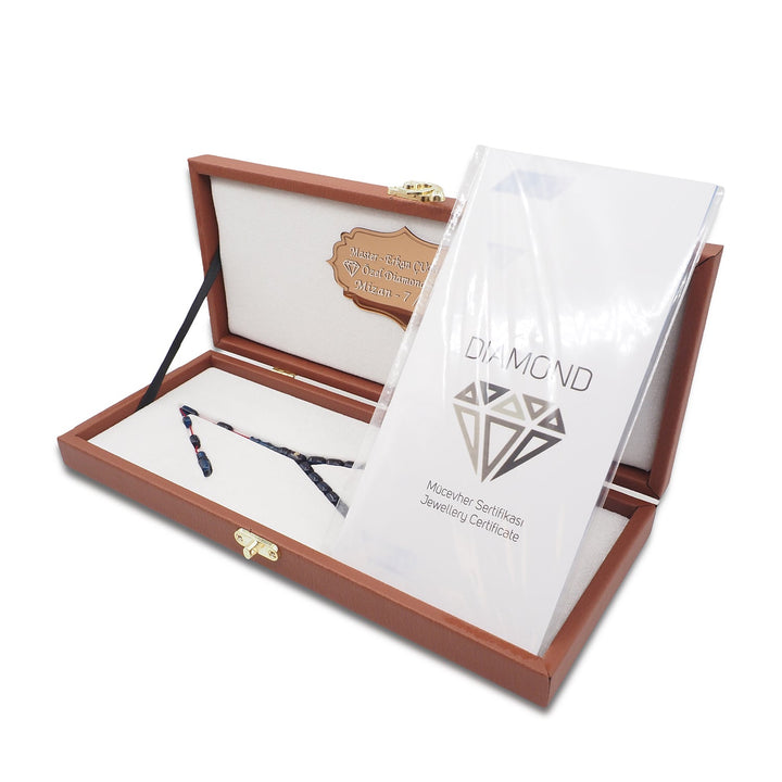 Mastercrafted Diamond-Detailed Navy Blue Pressed Amber Tasbeeh (Special Box) - WATD1091