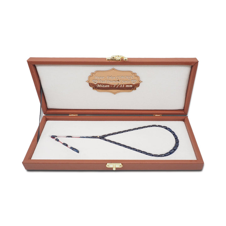 Mastercrafted Diamond-Detailed Navy Blue Pressed Amber Tasbeeh (Special Box) - WATD1091