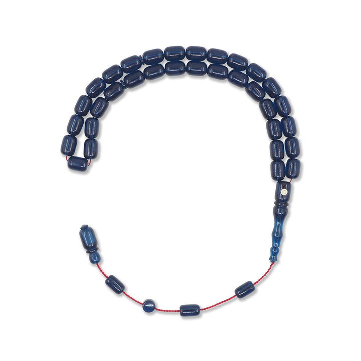 Mastercrafted Diamond-Detailed Navy Blue Pressed Amber Tasbeeh (Special Box) - WATD1091