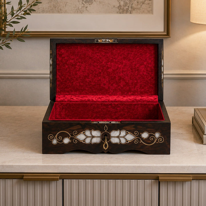 Floral Motif | Handcrafted Mother-of-Pearl &amp; Copper Wire Inlaid Wooden Box – WAAH049