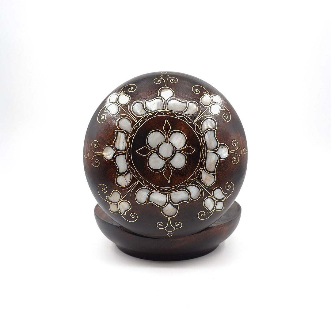 Floral Motif | Handcrafted Mother-of-Pearl &amp; Copper Wire Inlaid Round Wooden Box – WAAH051