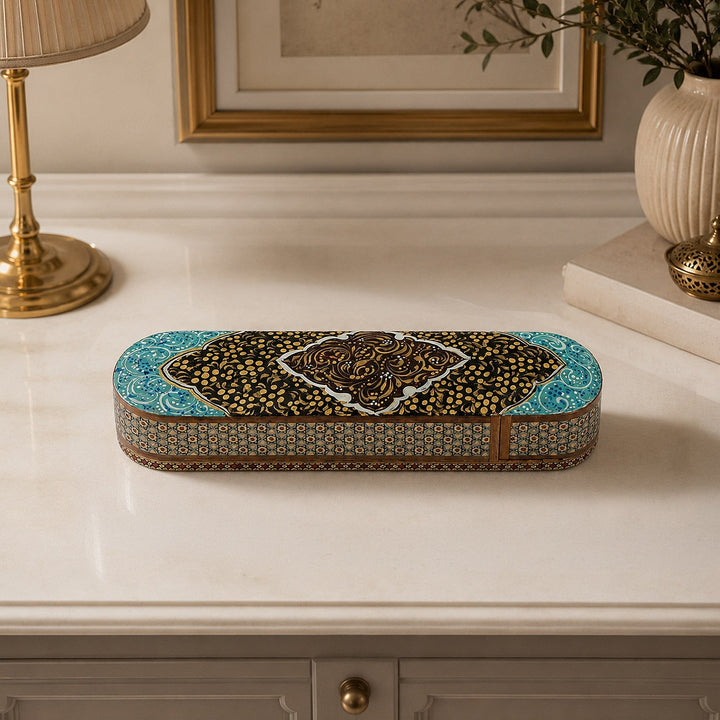 Traditional Motif | Handcrafted Hatem-Inlaid Sliding-Lid Wooden Box - WAAH072