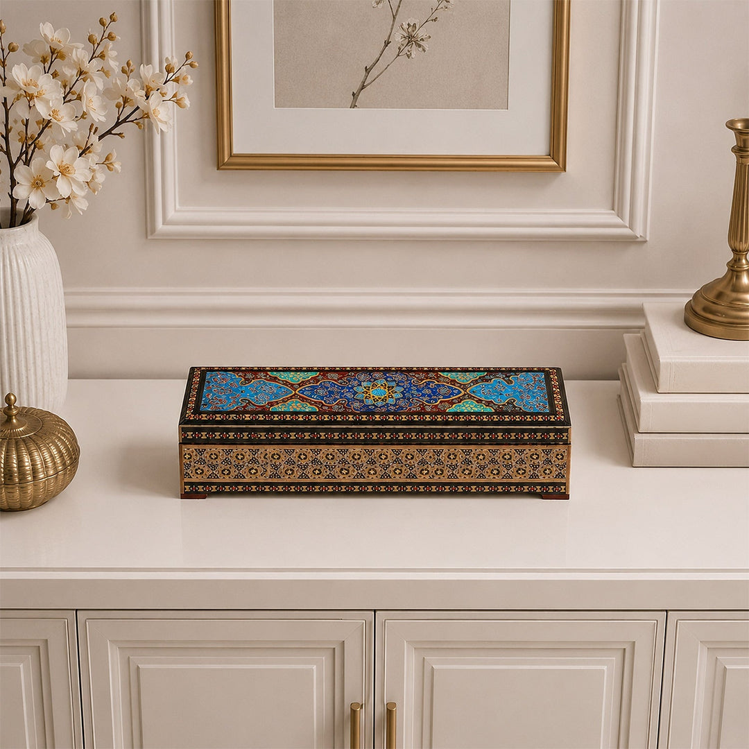 Traditional Motif | Handcrafted Hatem-Inlaid Wooden Box - WAAH085