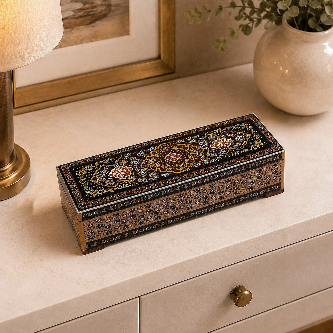 Traditional Motif | Handcrafted Hatem-Inlaid Wooden Box - WAAH090