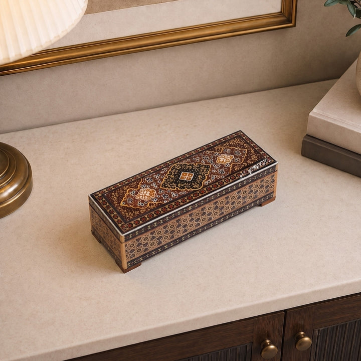 Traditional Motif | Handcrafted Hatem-Inlaid Wooden Box - WAAH099