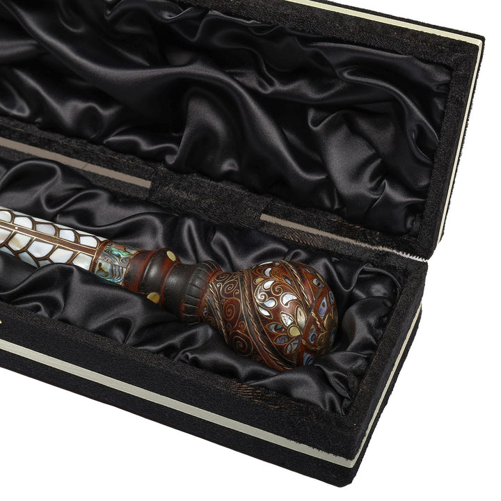 Handcrafted Wooden Walking Cane with Mother-of-Pearl and Copper Wire Inlay, Spherical Handle – WAAH105