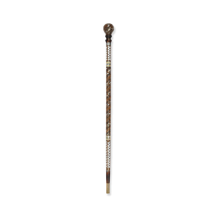 Handcrafted Wooden Walking Cane with Mother-of-Pearl and Copper Wire Inlay, Spherical Handle – WAAH105