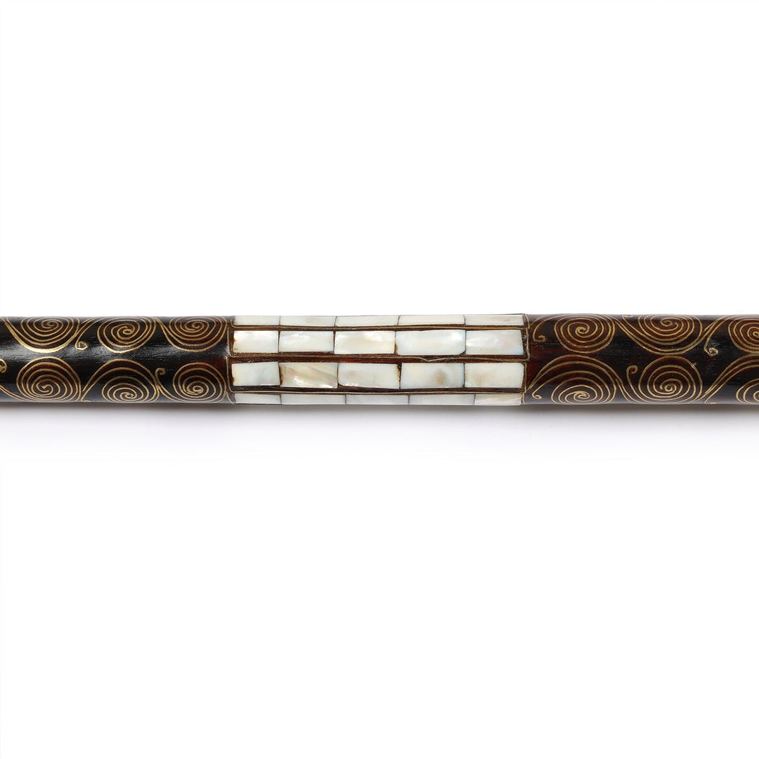 Handcrafted Wooden Walking Cane with Mother-of-Pearl and Copper Wire Inlay, Spherical Handle – WAAH106