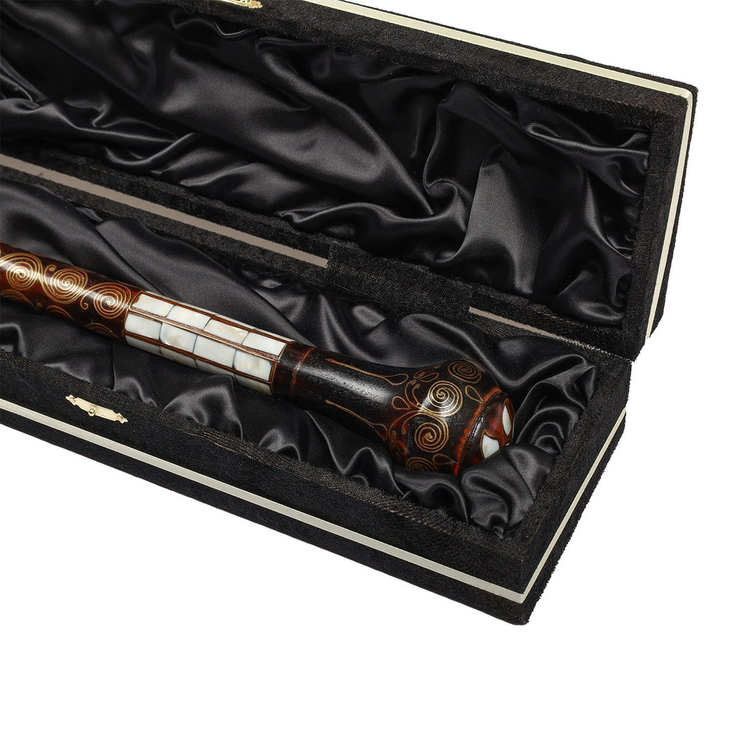 Handcrafted Wooden Walking Cane with Mother-of-Pearl and Copper Wire Inlay, Spherical Handle – WAAH106