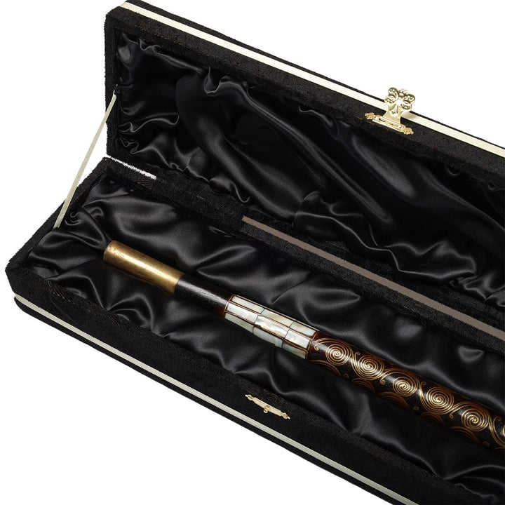 Handcrafted Wooden Walking Cane with Mother-of-Pearl and Copper Wire Inlay, Spherical Handle – WAAH106