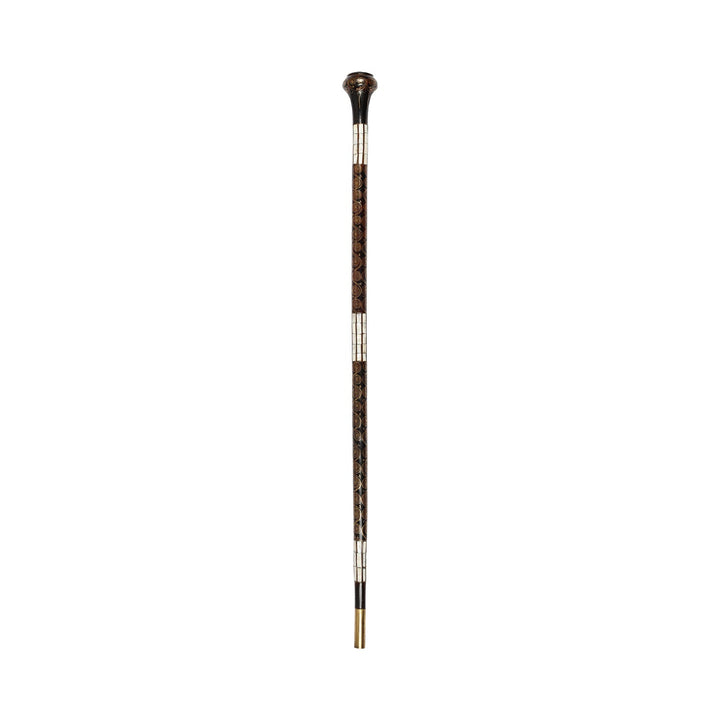 Handcrafted Wooden Walking Cane with Mother-of-Pearl and Copper Wire Inlay, Spherical Handle – WAAH106