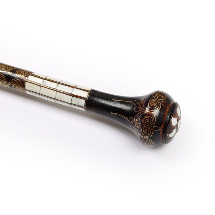 Handcrafted Wooden Walking Cane with Mother-of-Pearl and Copper Wire Inlay, Spherical Handle – WAAH106