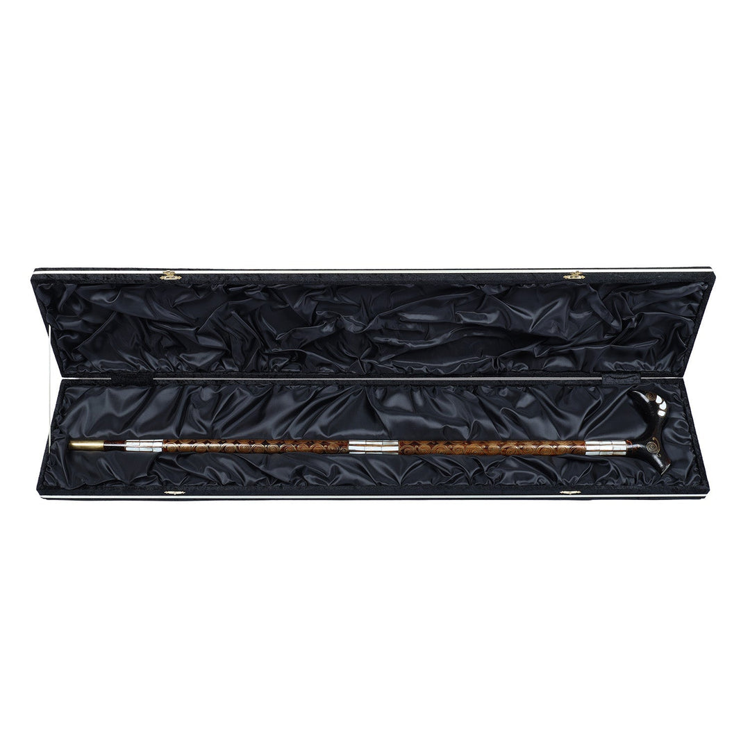 Handcrafted Wooden Walking Cane with Mother-of-Pearl and Copper Wire Inlay, Spherical Handle – WAAH107