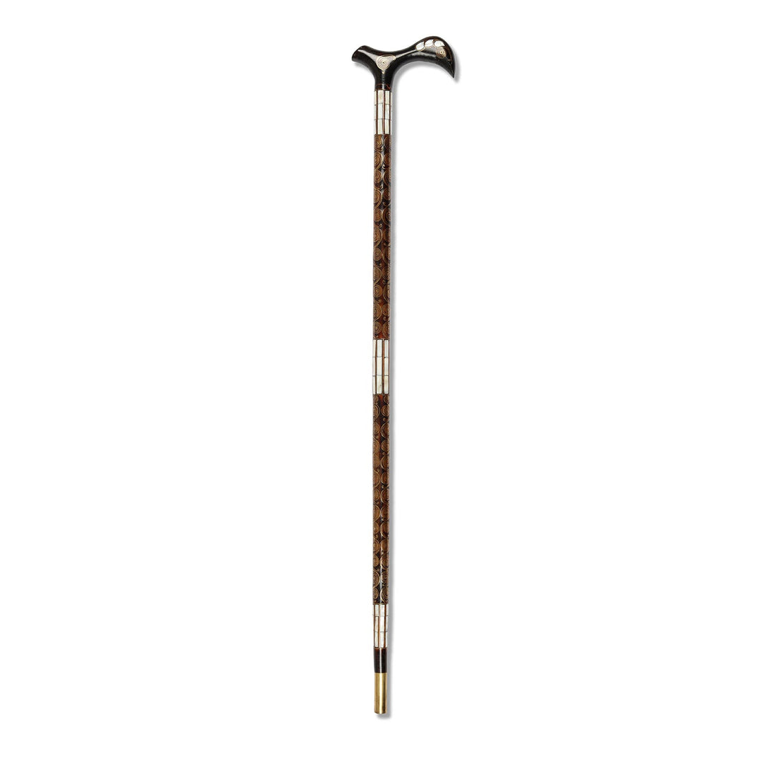 Handcrafted Wooden Walking Cane with Mother-of-Pearl and Copper Wire Inlay, Spherical Handle – WAAH107