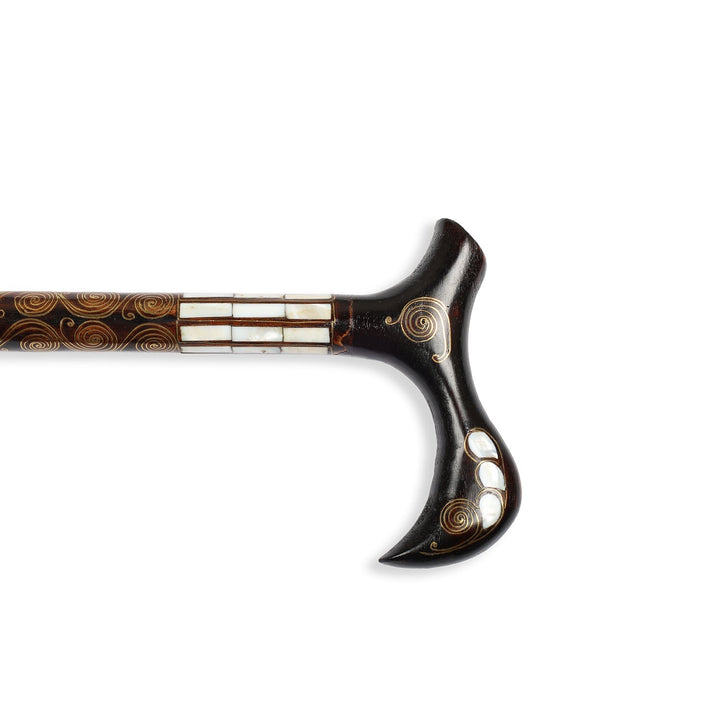 Handcrafted Wooden Walking Cane with Mother-of-Pearl and Copper Wire Inlay, Spherical Handle – WAAH107
