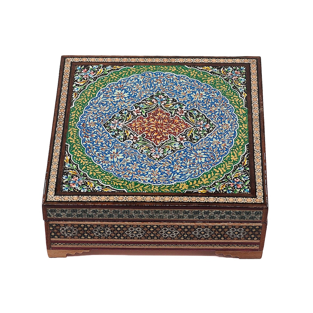 Traditional Motif | Handcrafted Hatem-Inlaid Square Wooden Box - WAAH111