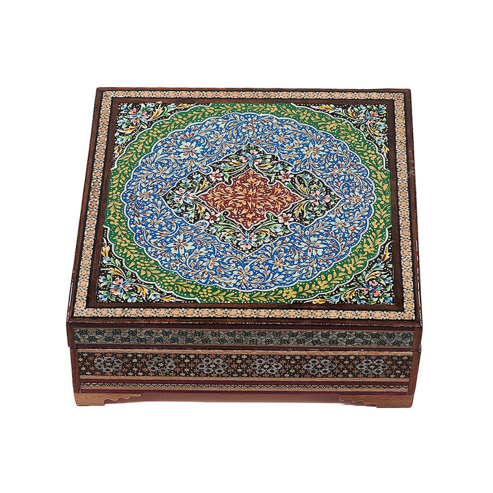 Traditional Motif | Handcrafted Hatem-Inlaid Square Wooden Box - WAAH111