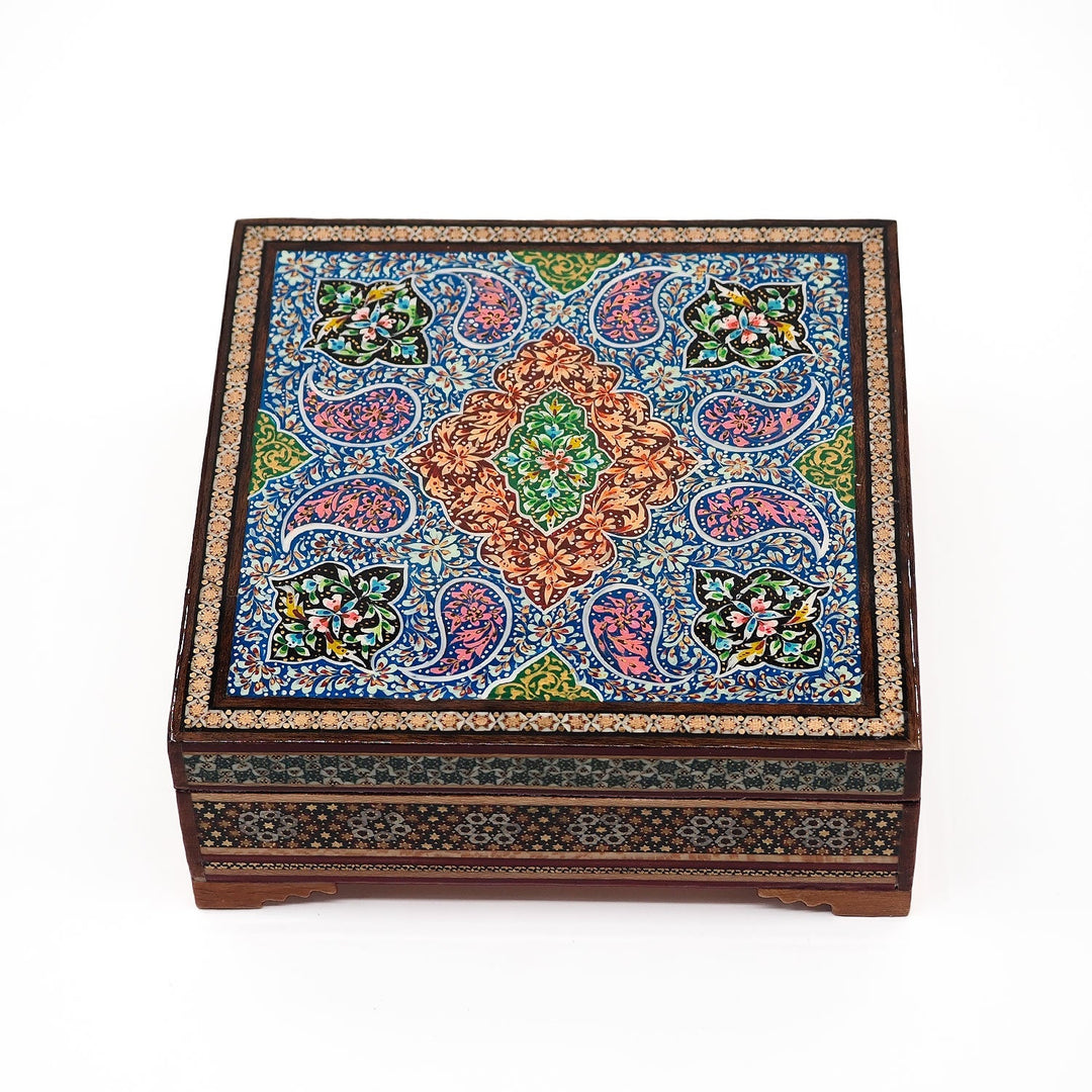 Traditional Motif | Handcrafted Hatem-Inlaid Square Wooden Box - WAAH113