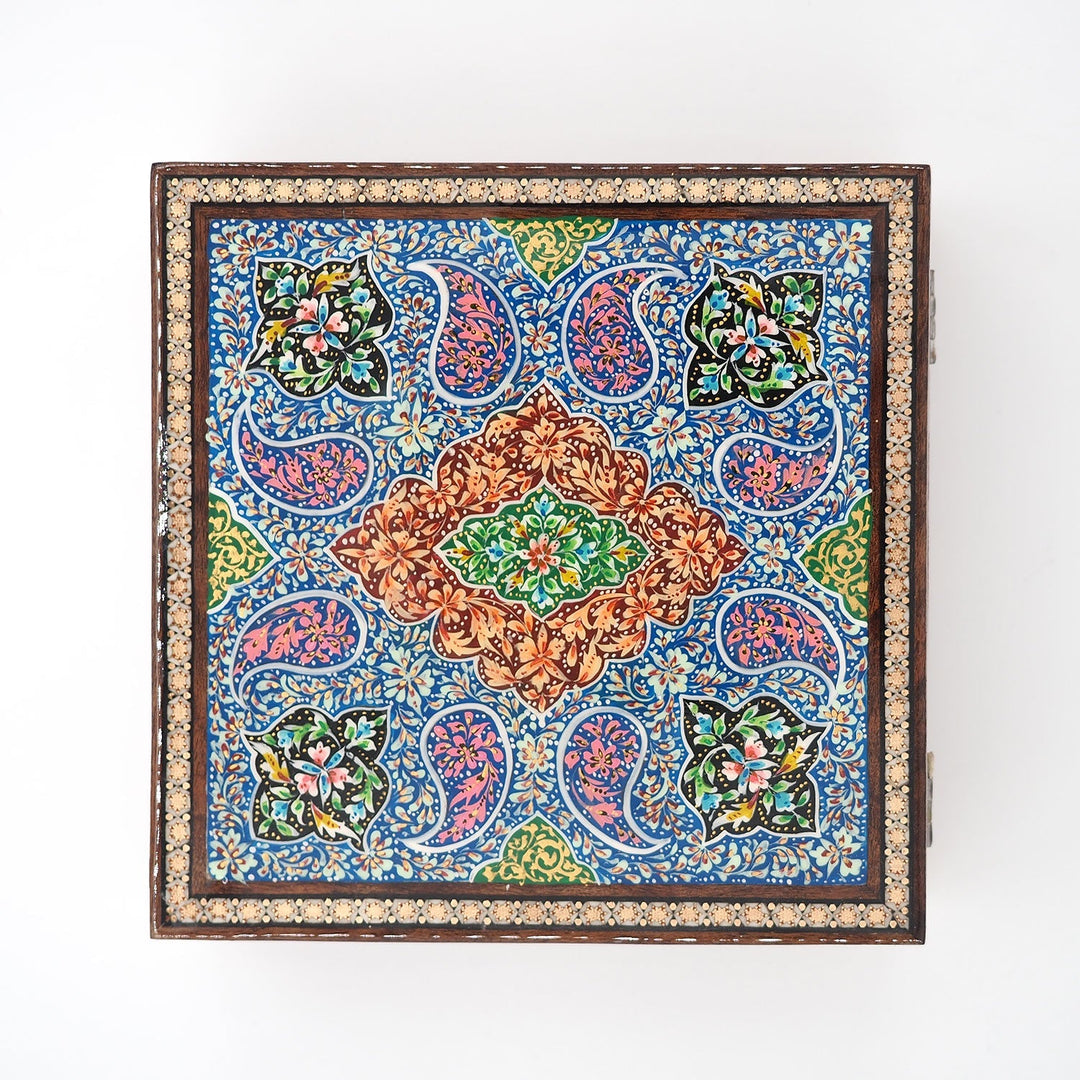Traditional Motif | Handcrafted Hatem-Inlaid Square Wooden Box - WAAH113