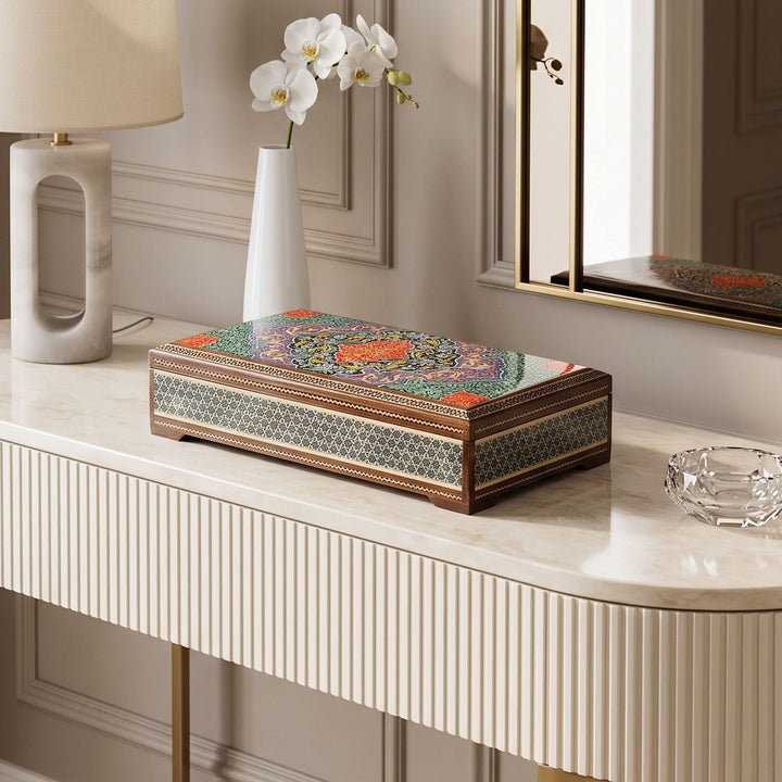 Traditional Motif | Handcrafted Hatem-Inlaid Wooden Box - WAAH118