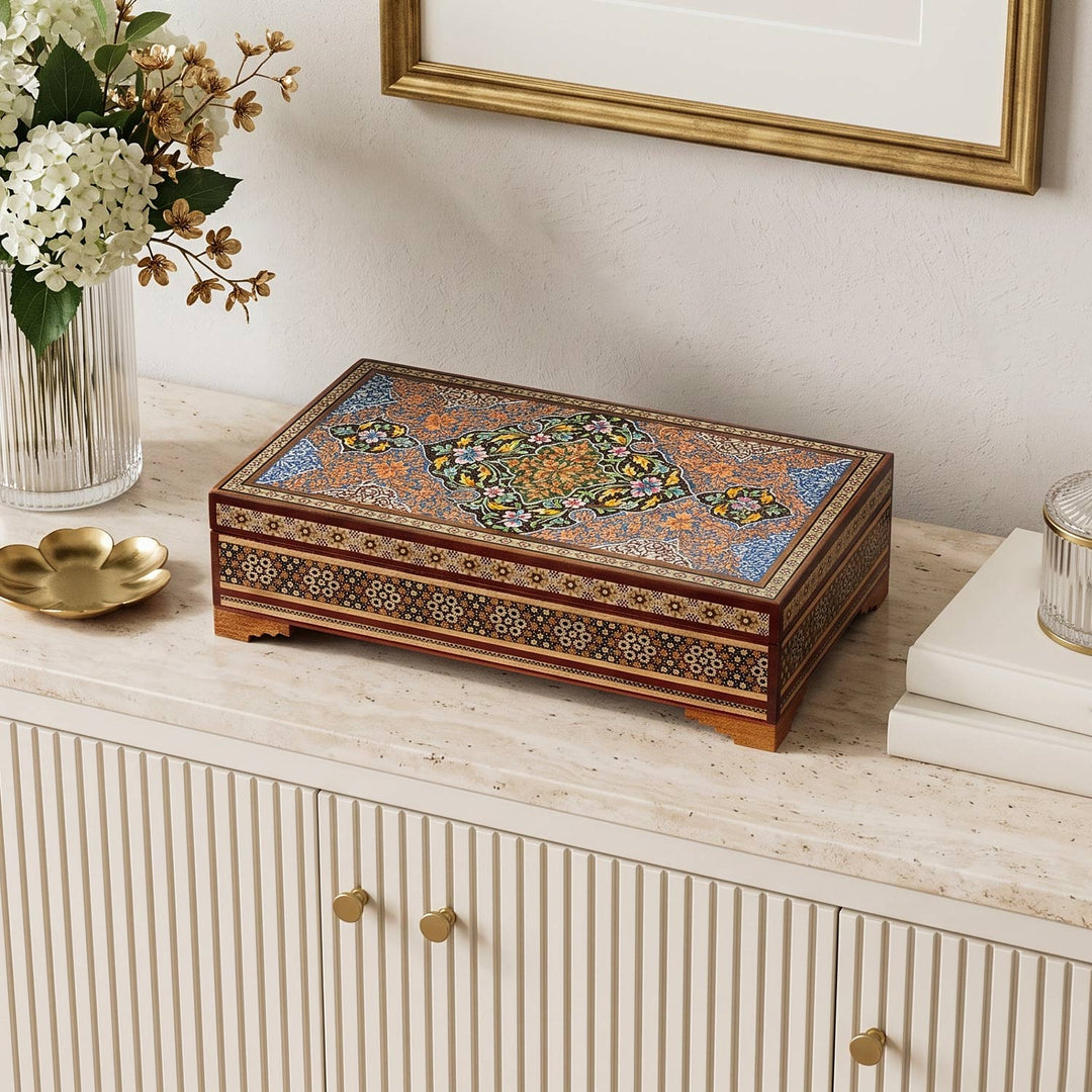 Traditional Motif | Handcrafted Hatem-Inlaid Wooden Box - WAAH119