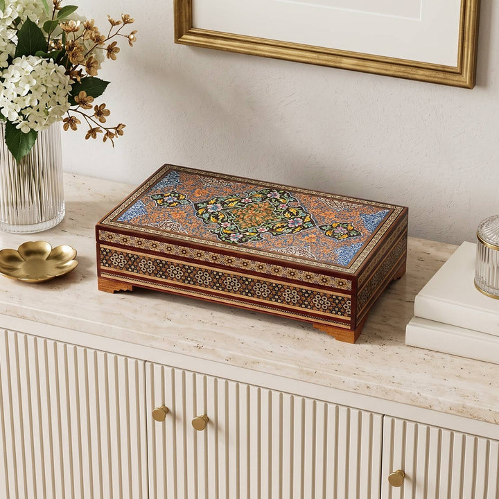 Traditional Motif | Handcrafted Hatem-Inlaid Wooden Box - WAAH119