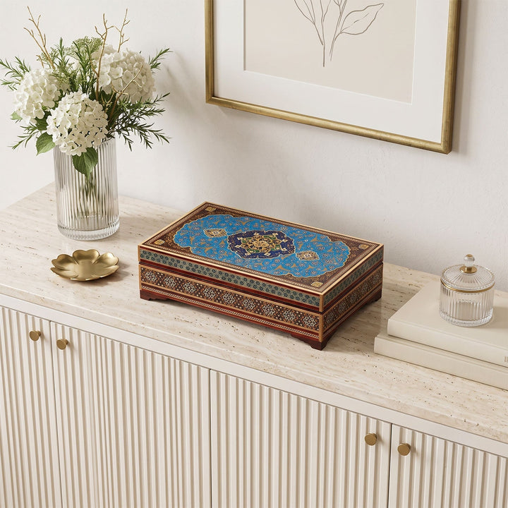 Traditional Motif | Handcrafted Hatem-Inlaid Wooden Box - WAAH120