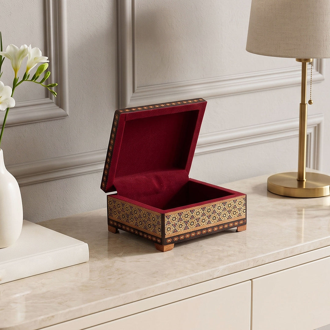 Traditional Motif | Handcrafted Hatem-Inlaid Square Wooden Box - WAAH133