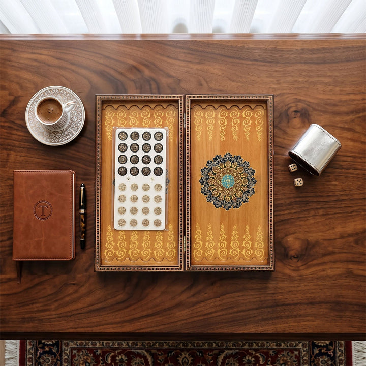 Handcrafted Hatem-Inlaid Wooden Backgammon Set - WAAH142