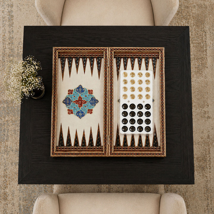 Handcrafted Hatem-Inlaid Wooden Backgammon Set with Carrying Case - WAAH146