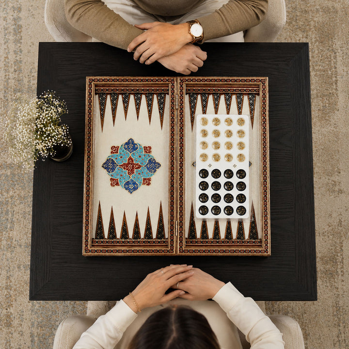 Handcrafted Hatem-Inlaid Wooden Backgammon Set with Carrying Case - WAAH146