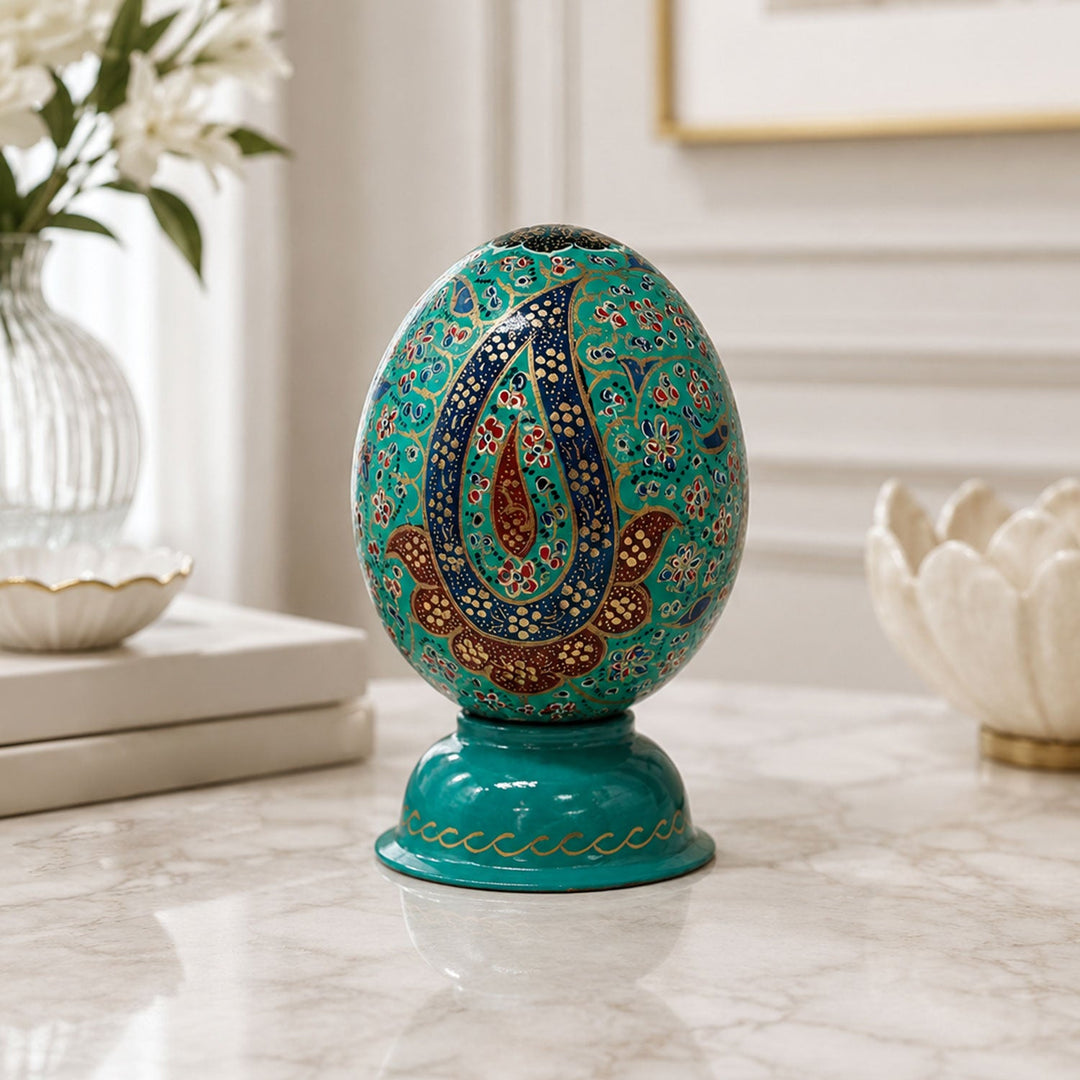Hand-Embellished Natural Ostrich Egg Ornament – WAAH205